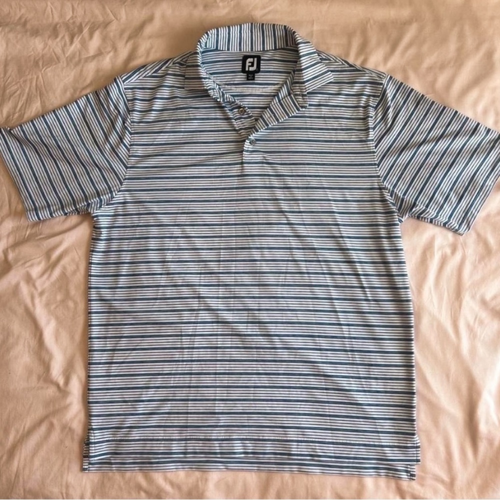 NWOT Men’s FootJoy Blue & White Striped Polo – Size Large